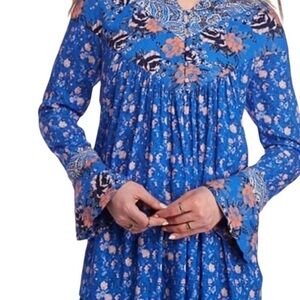 EUC Free People Wildflower Blue Floral Tunic Top